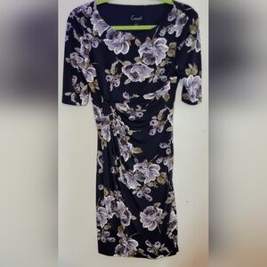 Connected Apparel Dark Purple Floral Midi Dress Size 4
